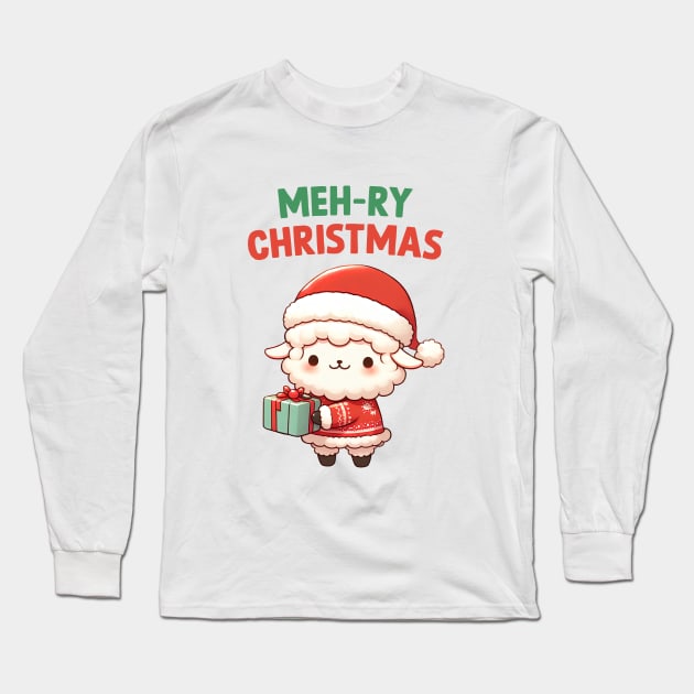 Meh Ry Christmas Sheep Long Sleeve T-Shirt by Takeda_Art